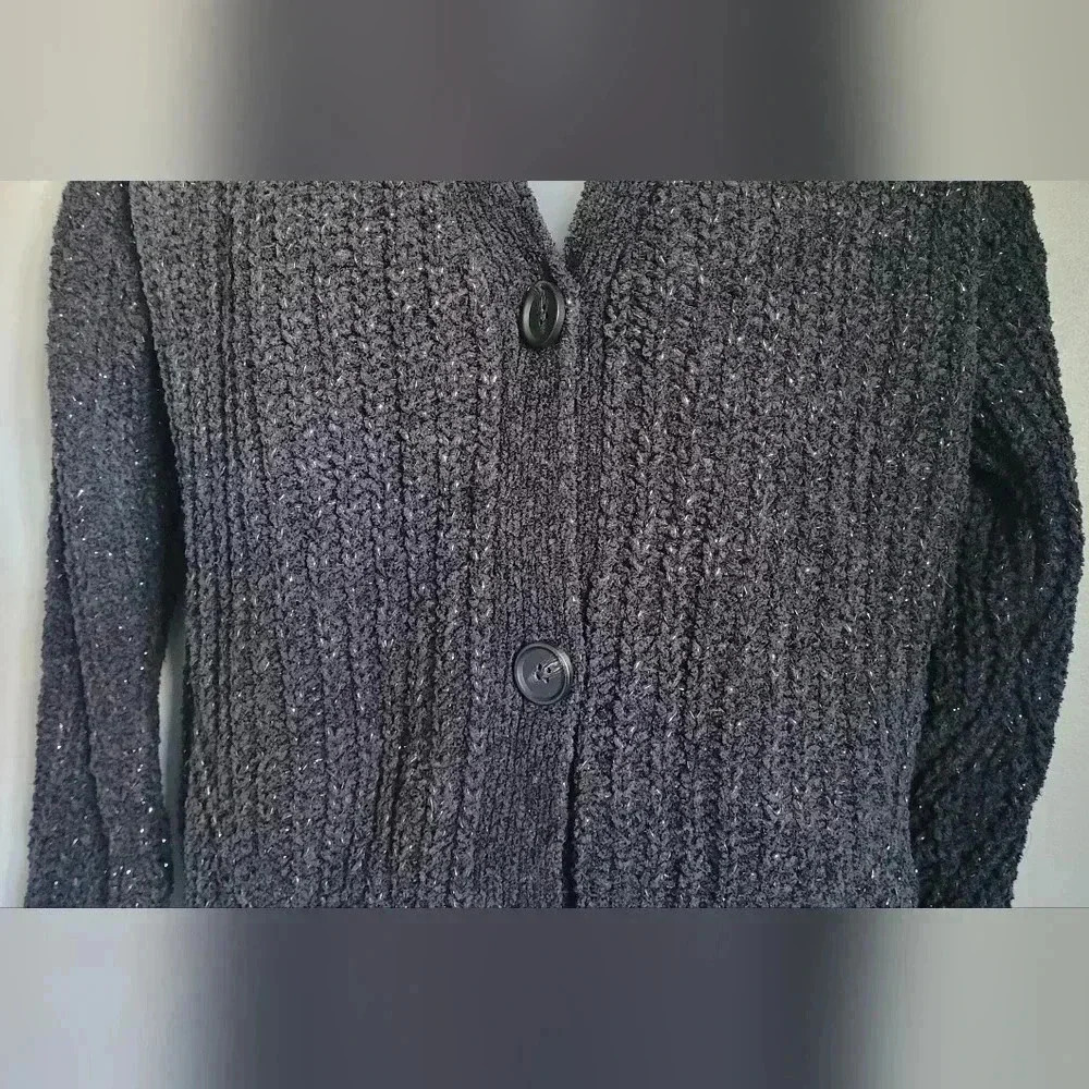 NWT Maurices Solid Metallic button-down cardigan, Black, Womens oversided XS - Picture 6 of 11